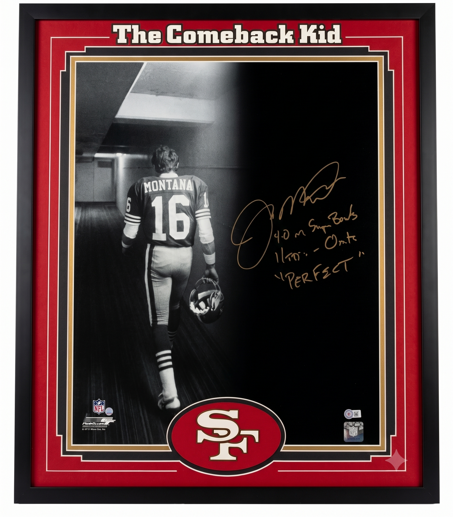 Joe Montana Signed, Inscribed, and Framed 16" x 20"