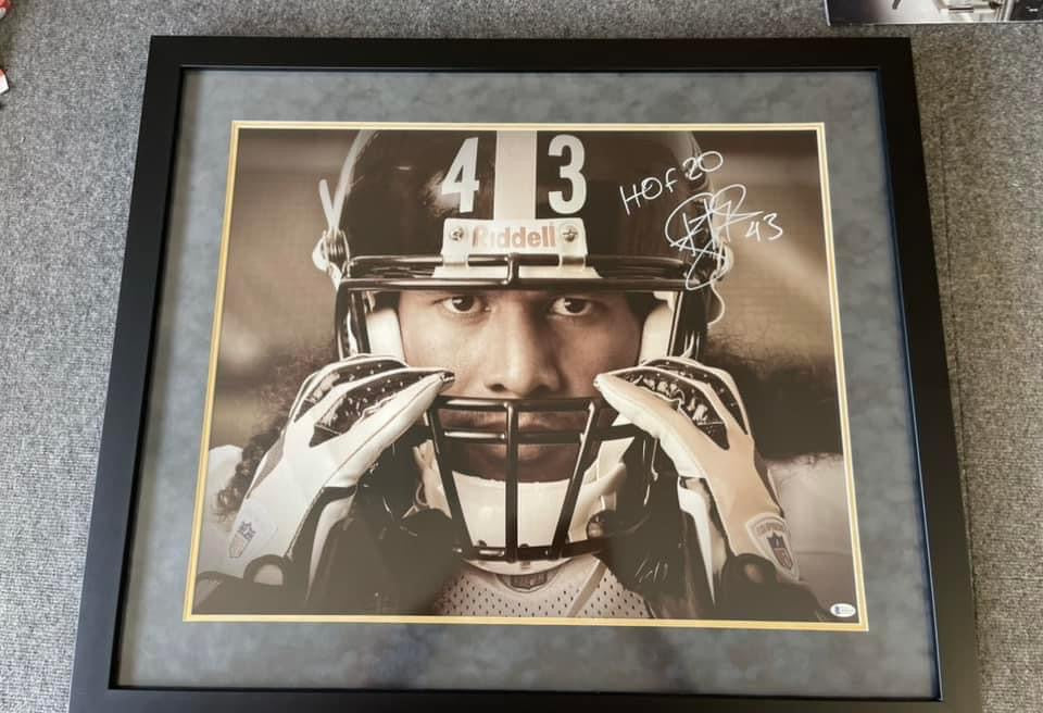 Troy Polamalu Signed & Framed 20x24 Canvas – “HOF 20” Inscription | Beckett Authenticated
