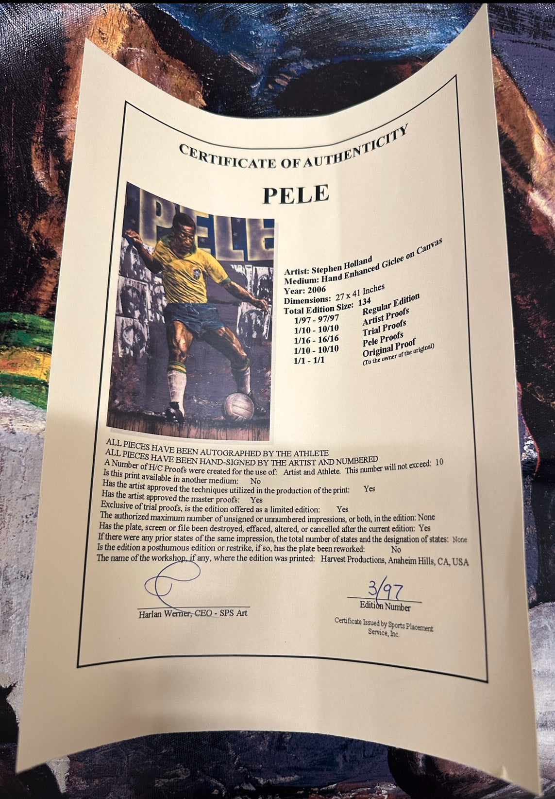 Pelé Dual-Signed Canvas by Stephen Holland (Limited Edition Giclée on Canvas)