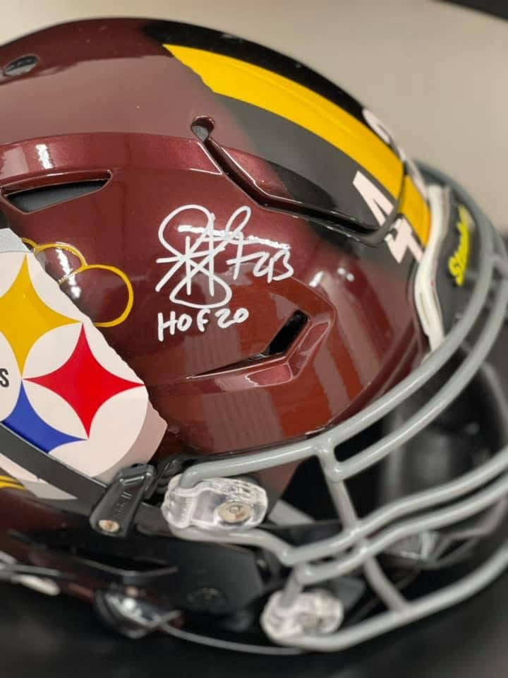 Troy Polamalu and JuJu Smith-Schuster Signed/Inscribed Hand Painted Helmet