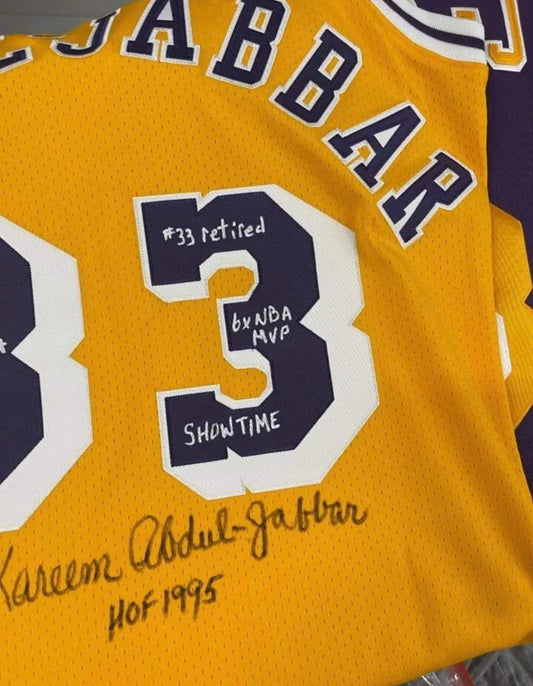 Kareem Abdul-Jabbar Signed & Inscribed 1984-85 Lakers Gold Jersey