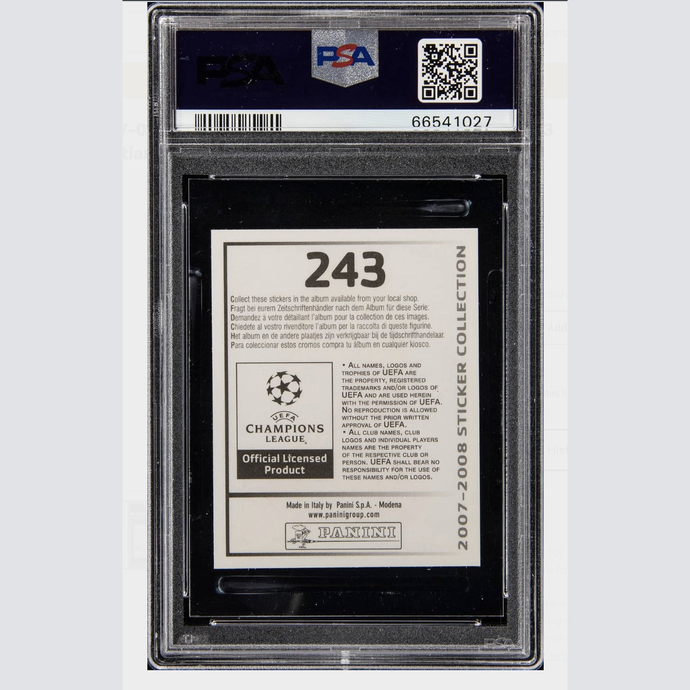 2007-08 Panini UEFA Champions League Stickers #243 Cristiano Ronaldo - PSA GEM MT 10