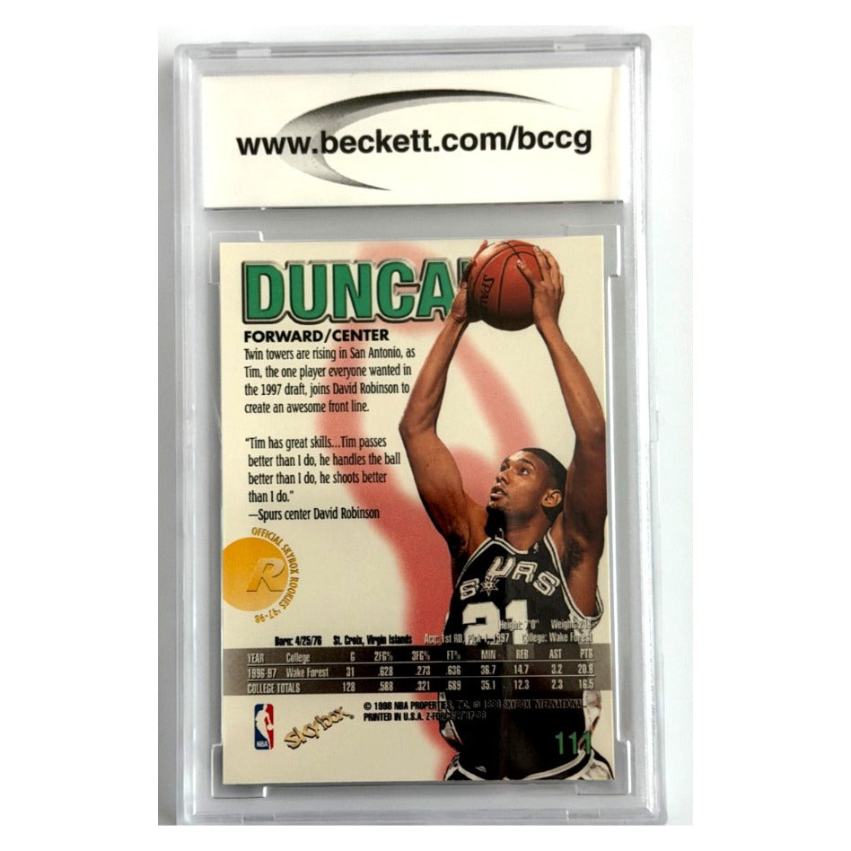 1997-98 SkyBox Z-Force Tim Duncan Rookie RC #111 BCCG 10 Mint Hall of Fame