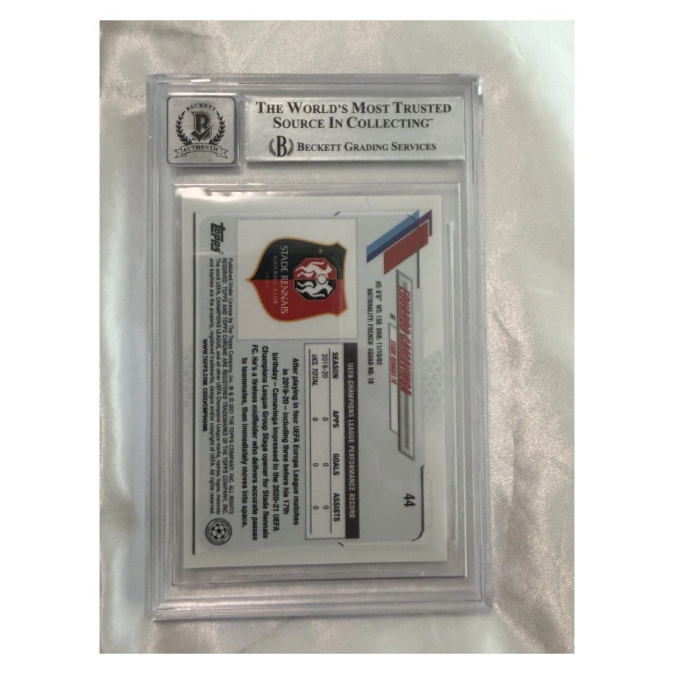 2020-21 Topps Chrome UEFA Champions League #44 Eduardo Camavinga Rookie Autograph - Beckett Witnessed, Auto 10 - reverse