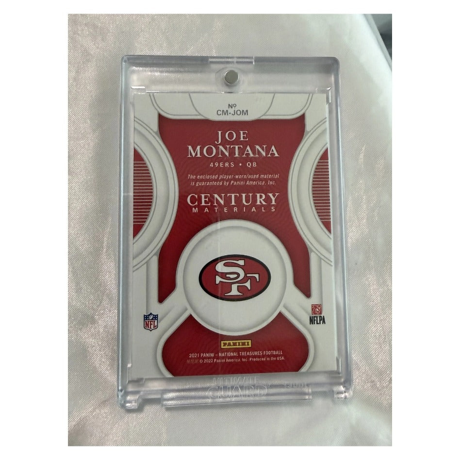 2021 Panini National Treasures #CM-JOM Joe Montana Century Materials Holo Silver /25 - reverse
