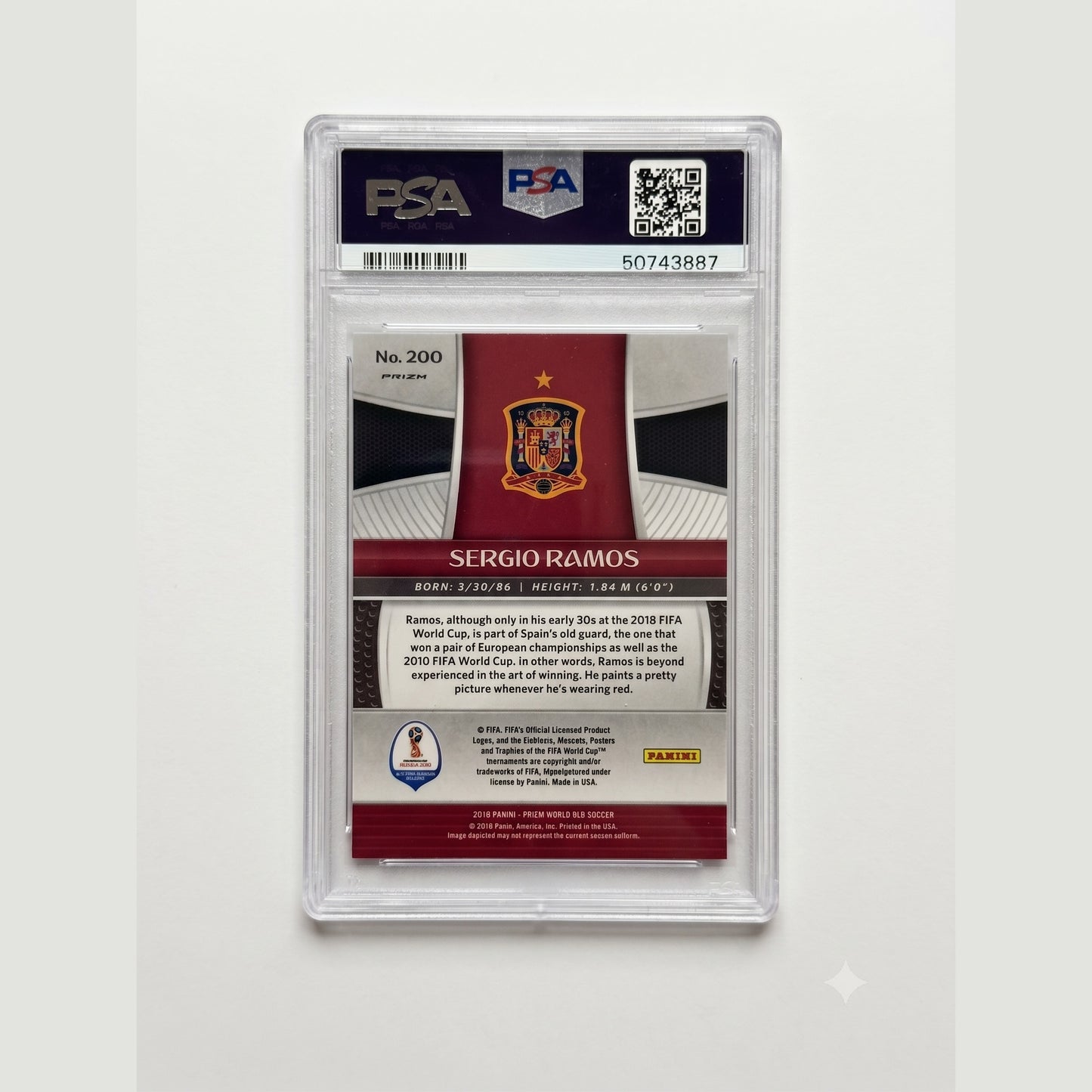 2018 Panini Prizm World Cup #200 Sergio Ramos Silver Prizm PSA 10