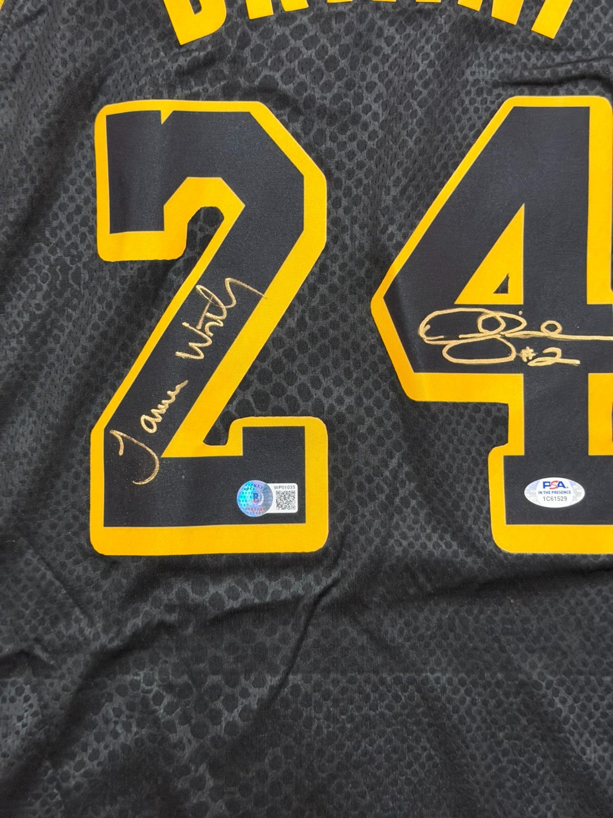 3 Kobe Bryant Lakers Jerseys Signed by Legends Magic Kareem Shaq West Baylor
