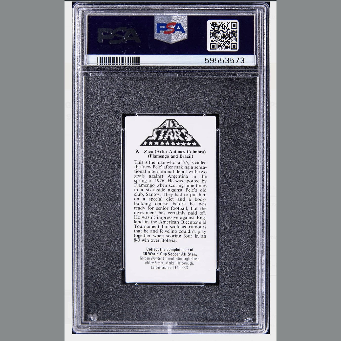 1978 Golden Wonder World Cup Soccer All Stars #9 Zico PSA 9