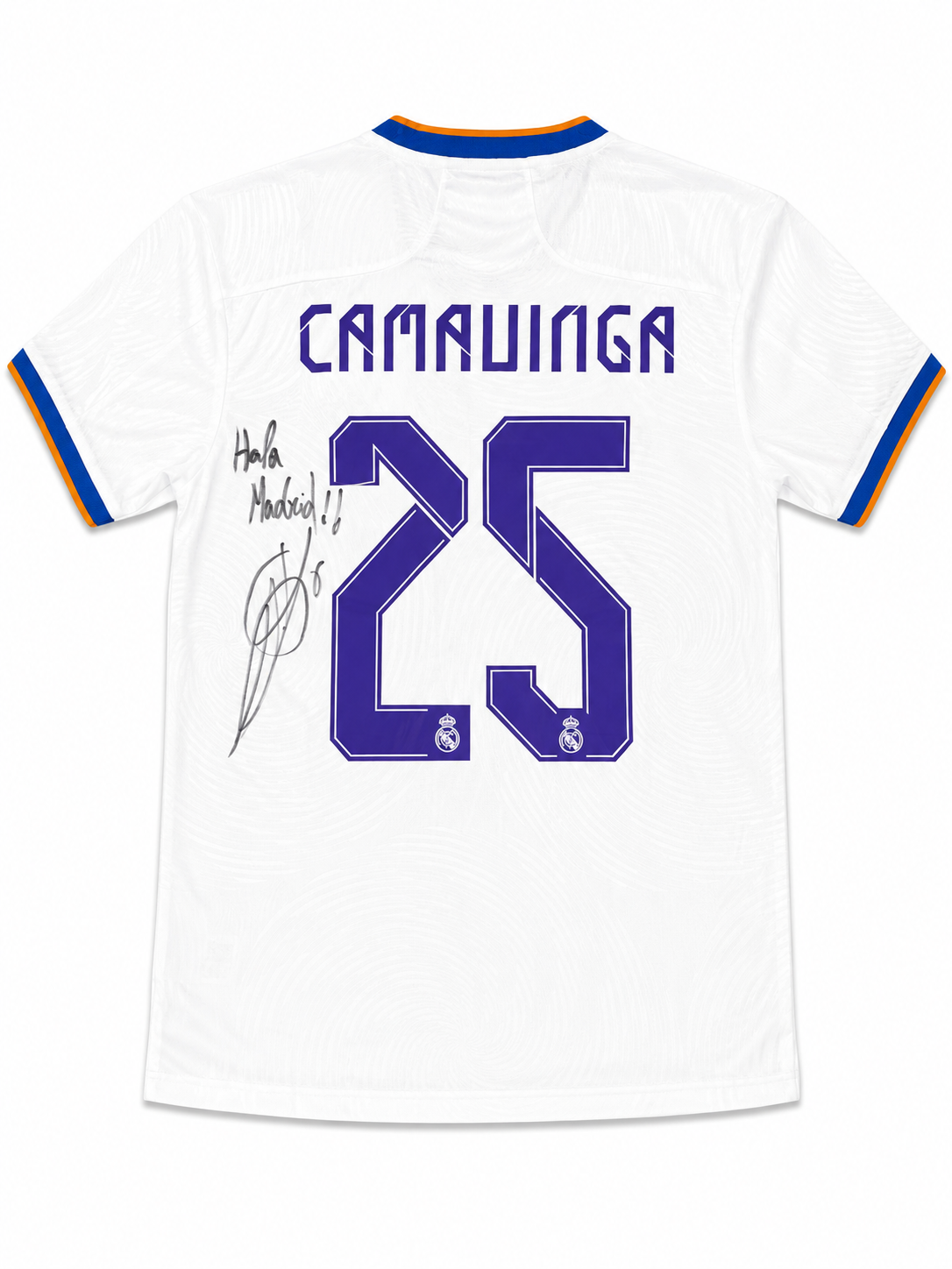 Eduardo Camavinga Signed 21/22 Real Madrid Jersey with "Hala Madrid" Inscription
