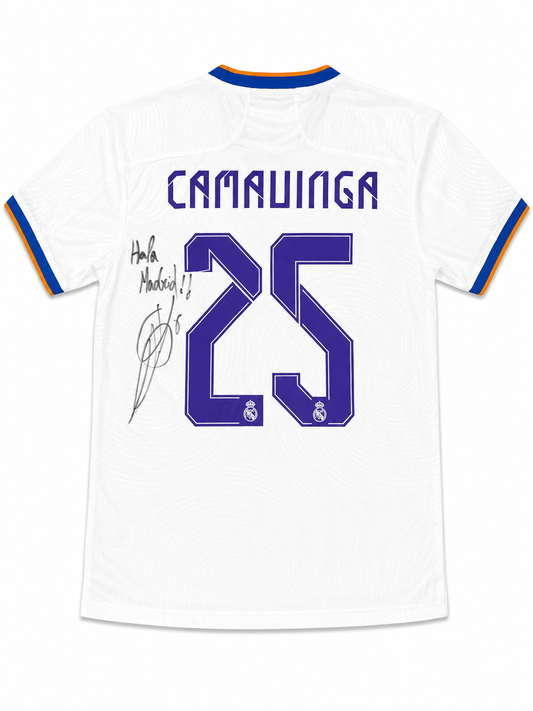 Eduardo Camavinga Signed 21/22 Real Madrid Jersey with "Hala Madrid" Inscription