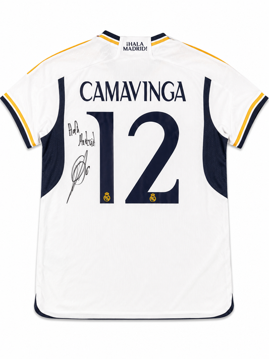 Eduardo Camavinga Signed 23/24 Real Madrid Jersey with Inscription