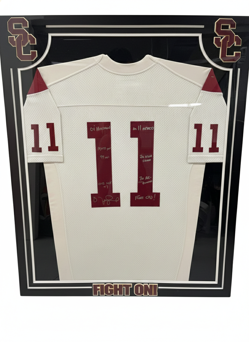 Matt Leinart Signed Game-Worn USC Trojans Jersey – 2004 Heisman Trophy Season – Framed with 8 Inscriptions (Photo-Matched)