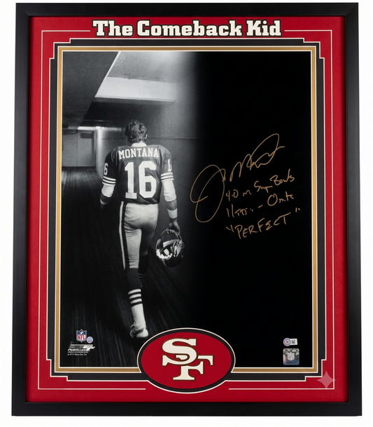 Joe Montana Signed, Inscribed, and Framed 16" x 20"