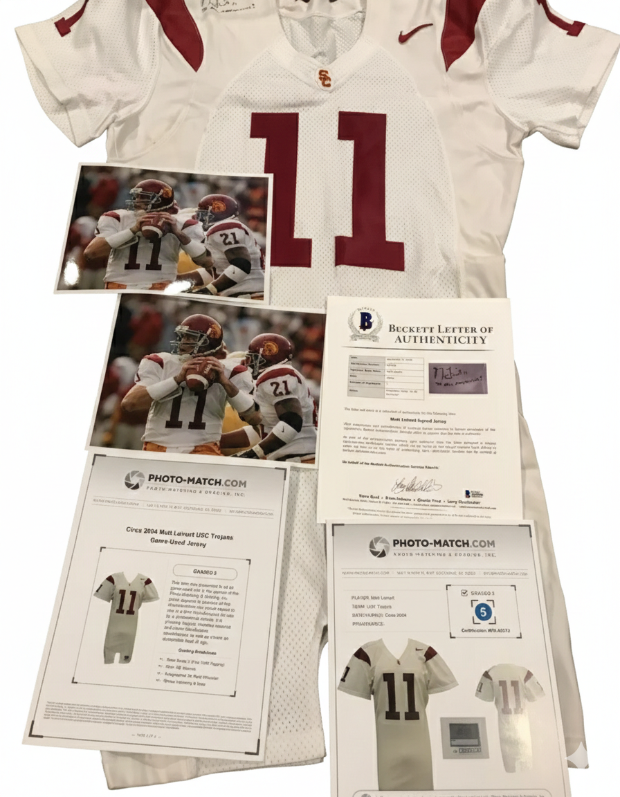 Matt Leinart Signed Game-Worn USC Trojans Jersey – 2004 Heisman Trophy Season – Framed with 8 Inscriptions (Photo-Matched)