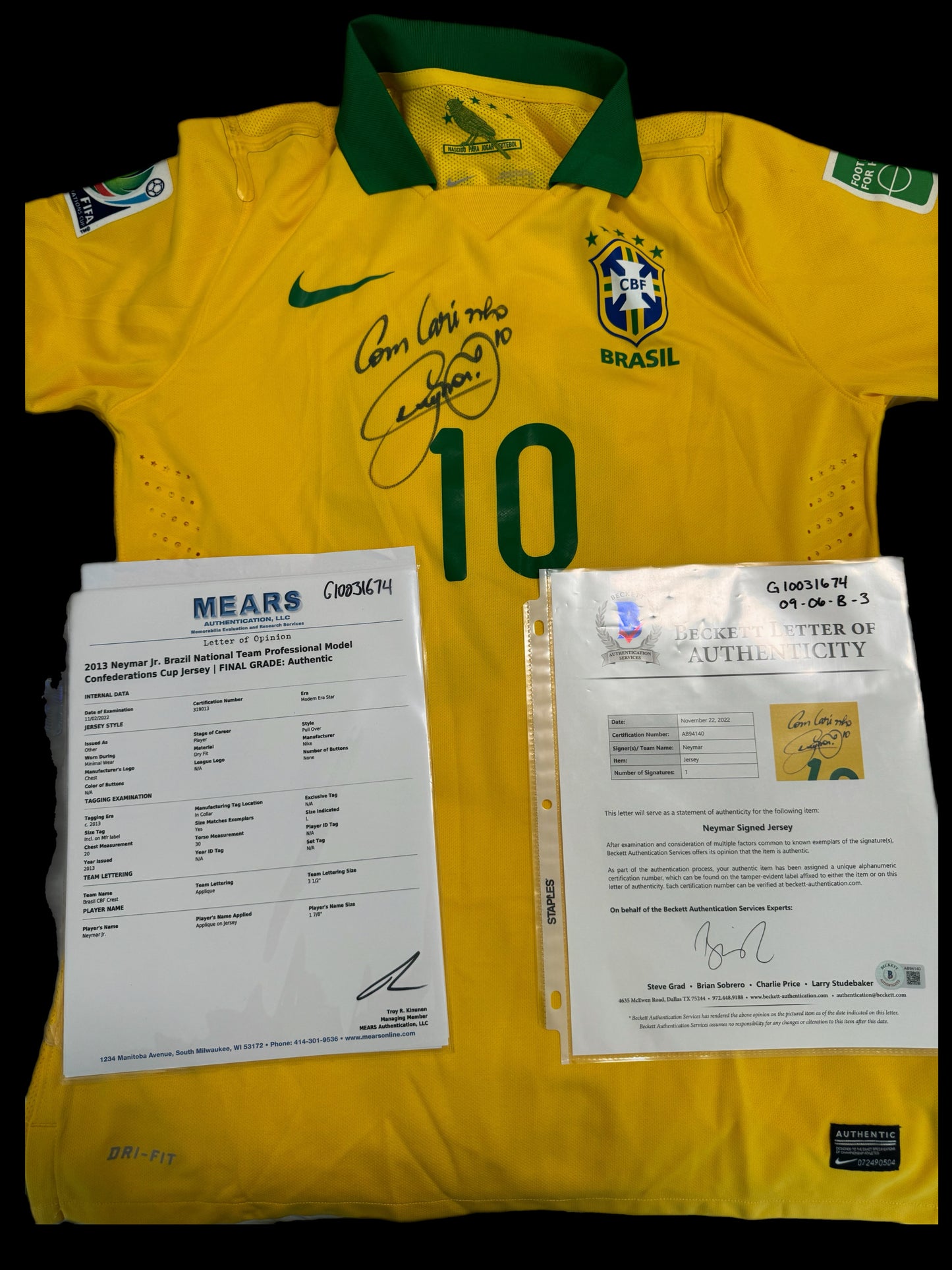 Neymar Jr. Signed & Inscribed Brazil Jersey – 2013 Match-Issued Confederations Cup (Beckett & MEARS Certified)