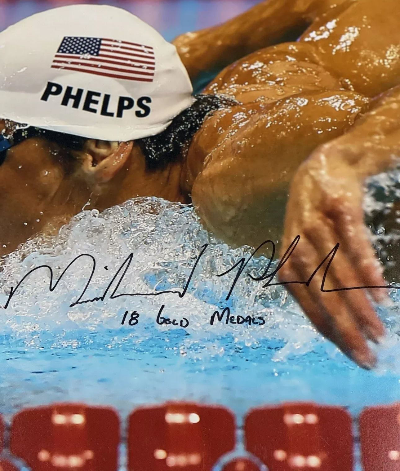 Michael Phelps Signed & Inscribed 16x20 Photo – “18 Gold Medals” – JSA Certified