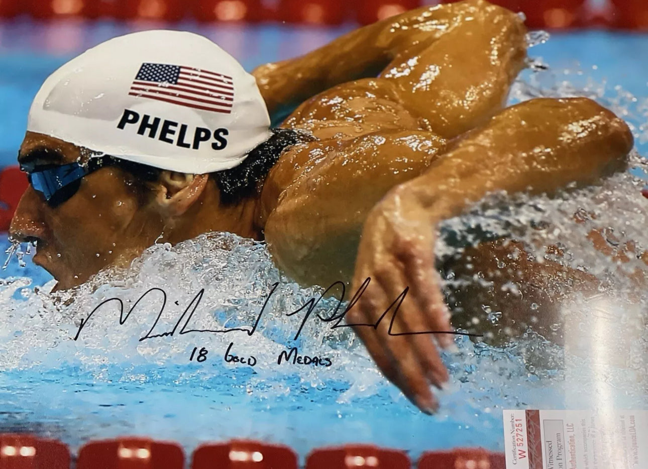 Michael Phelps Signed & Inscribed 16x20 Photo – “18 Gold Medals” – JSA Certified