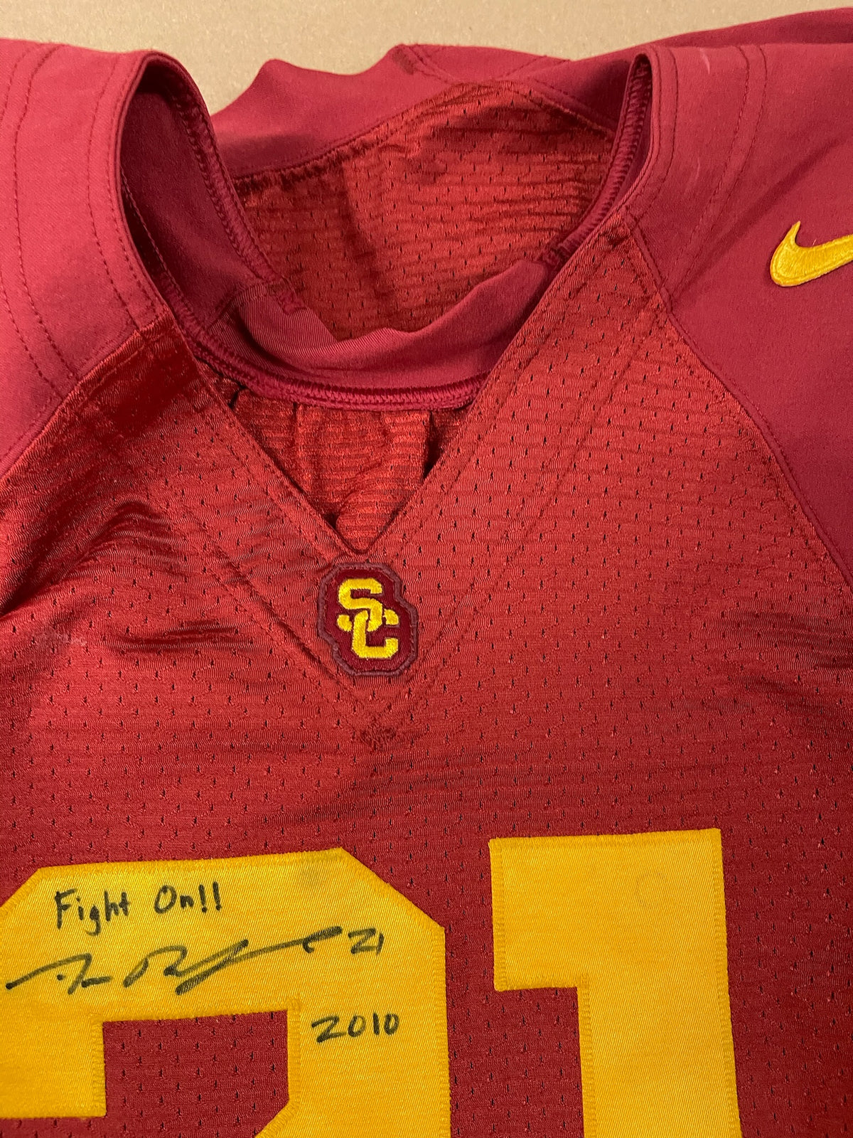Allen Bradford Signed and Inscribed Game Worn 2010 USC Trojans Football Jersey