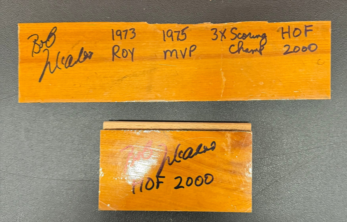 Game Used Floor and Wood Pieces Signed by NBA Hall of Famers - Collection Lot