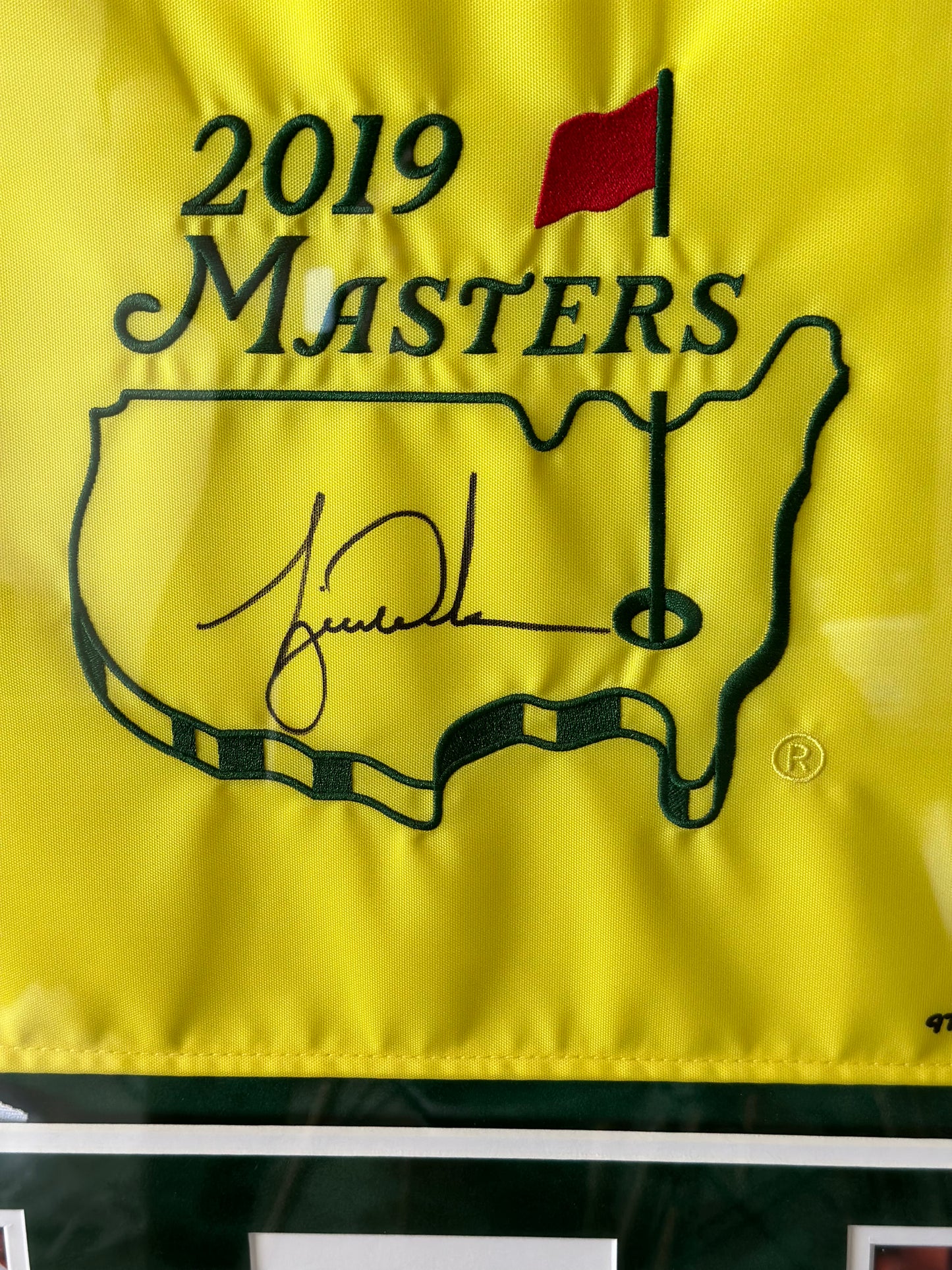 Tiger Woods Signed and Framed 2019 Masters Flag
