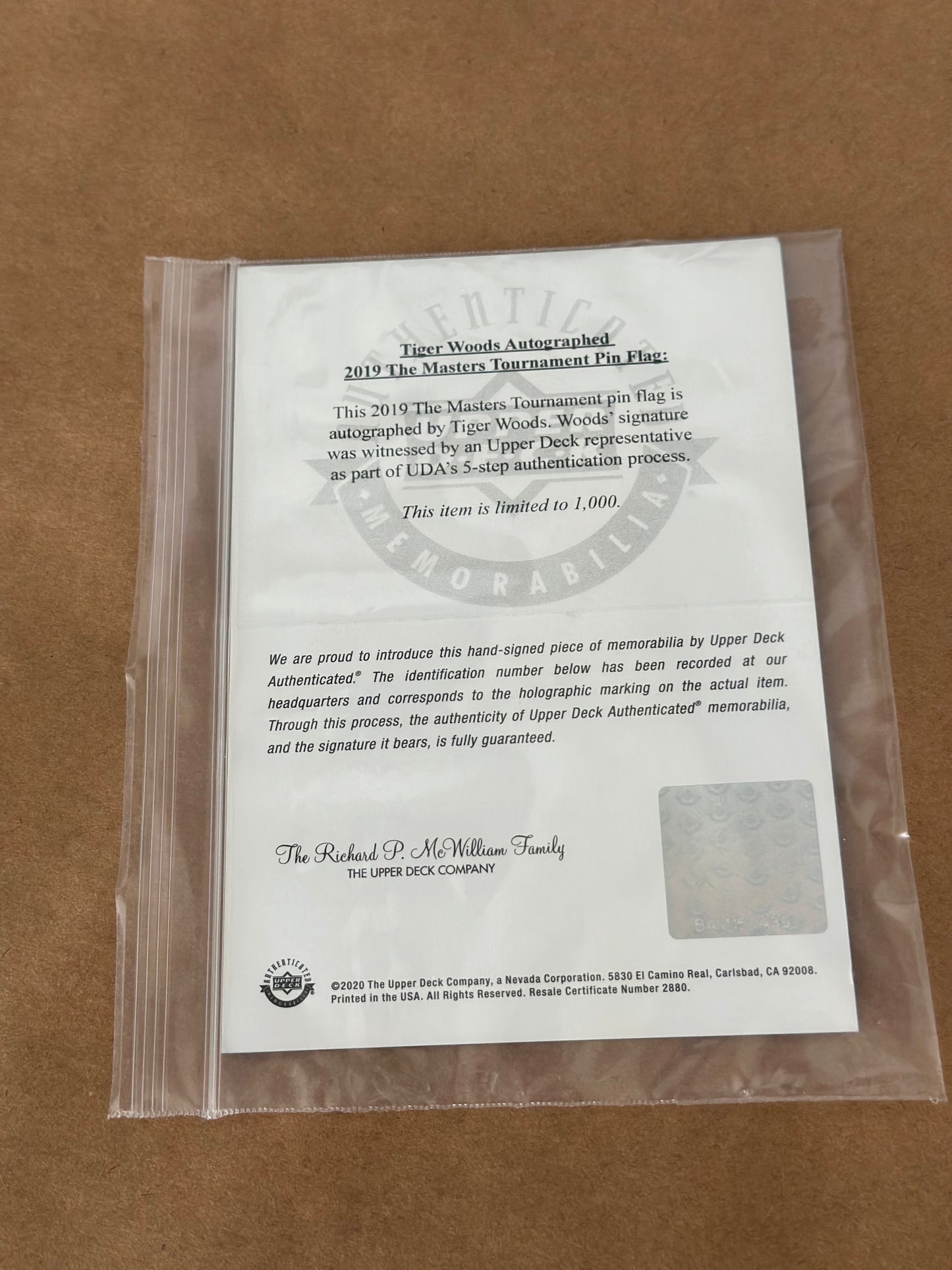 Tiger Woods Signed and Framed 2019 Masters Flag