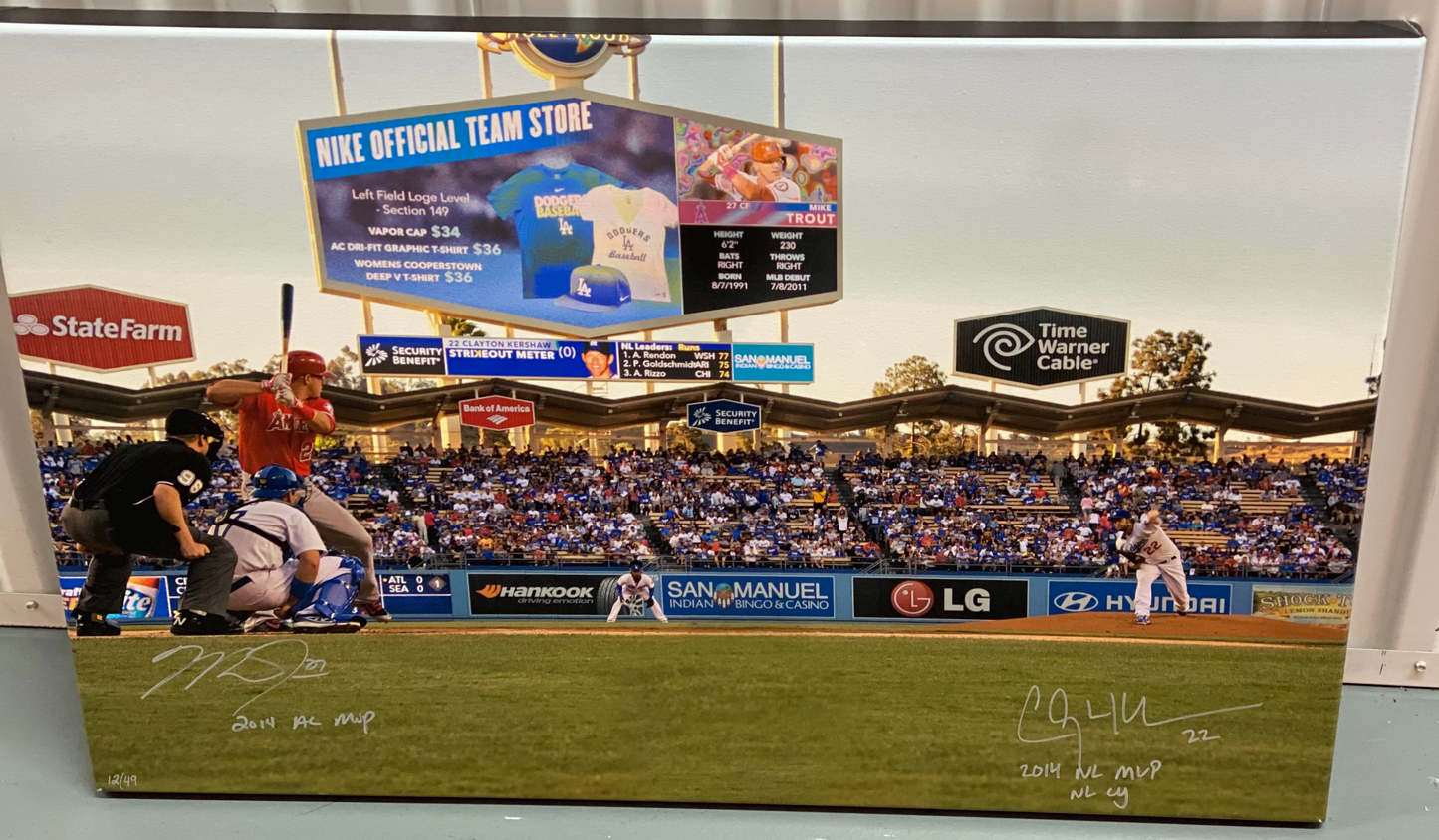 Clayton Kershaw and Mike Trout Signed and Inscribed LE Canvas