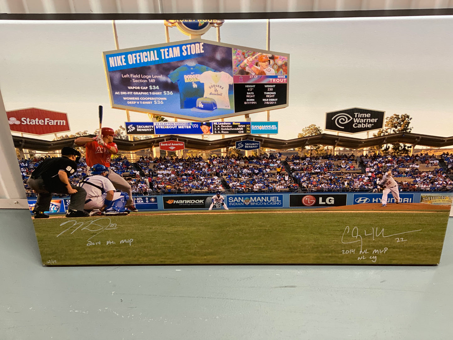 Clayton Kershaw and Mike Trout Signed and Inscribed LE Canvas