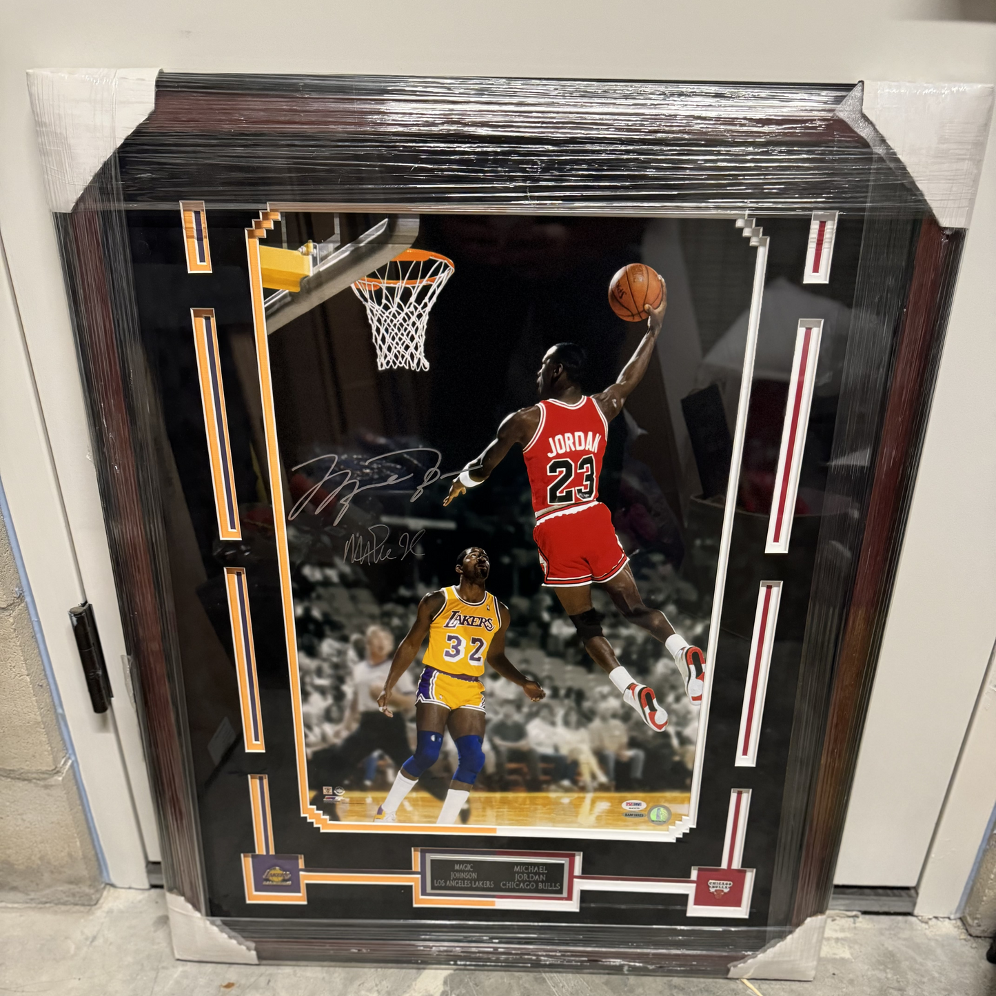 Michael Jordan and Magic Johnson Signed and Framed 20x24 Photo