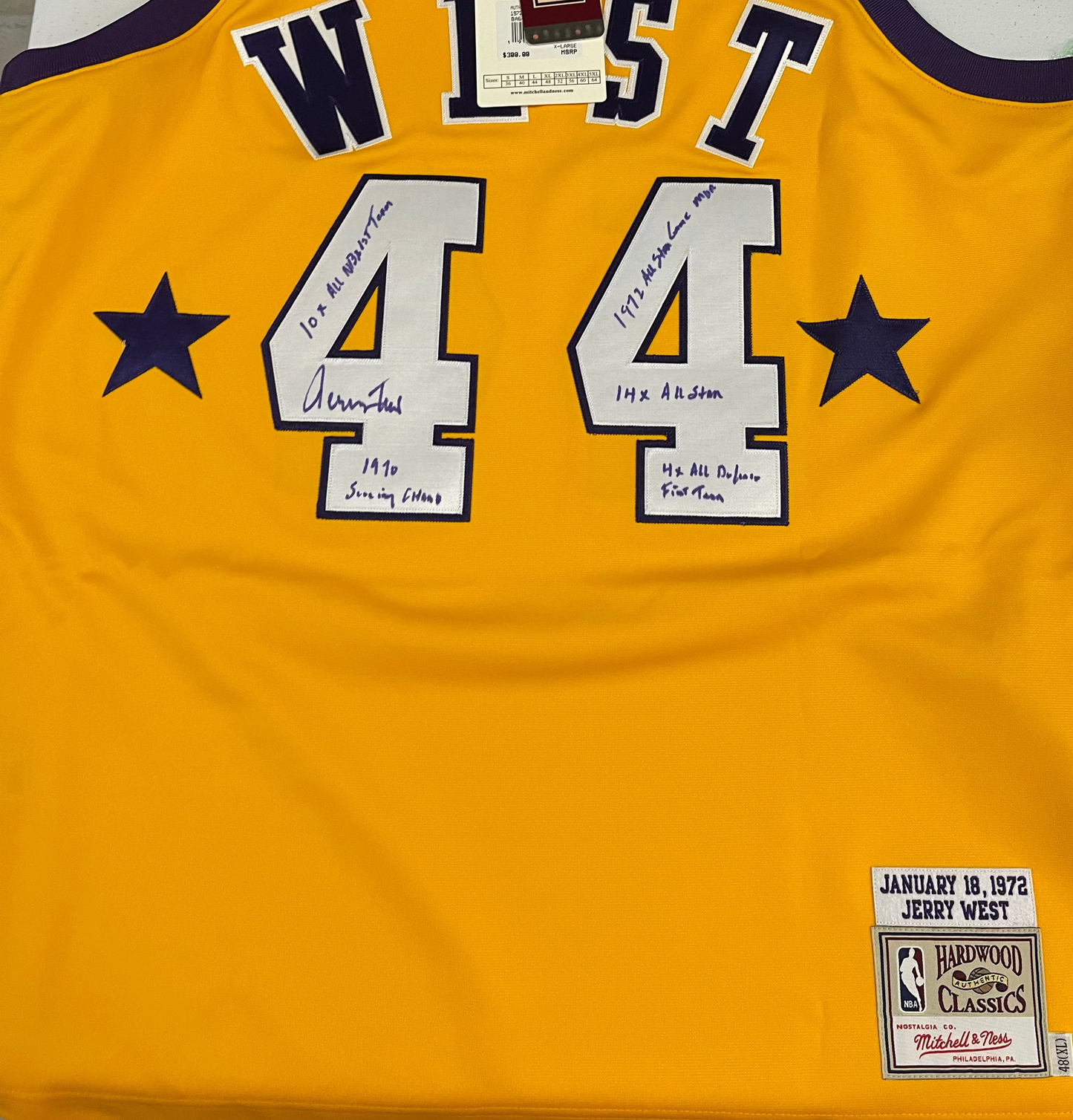 Jerry West Signed and Inscribed Authentic Mitchell and Ness All Star Jersey