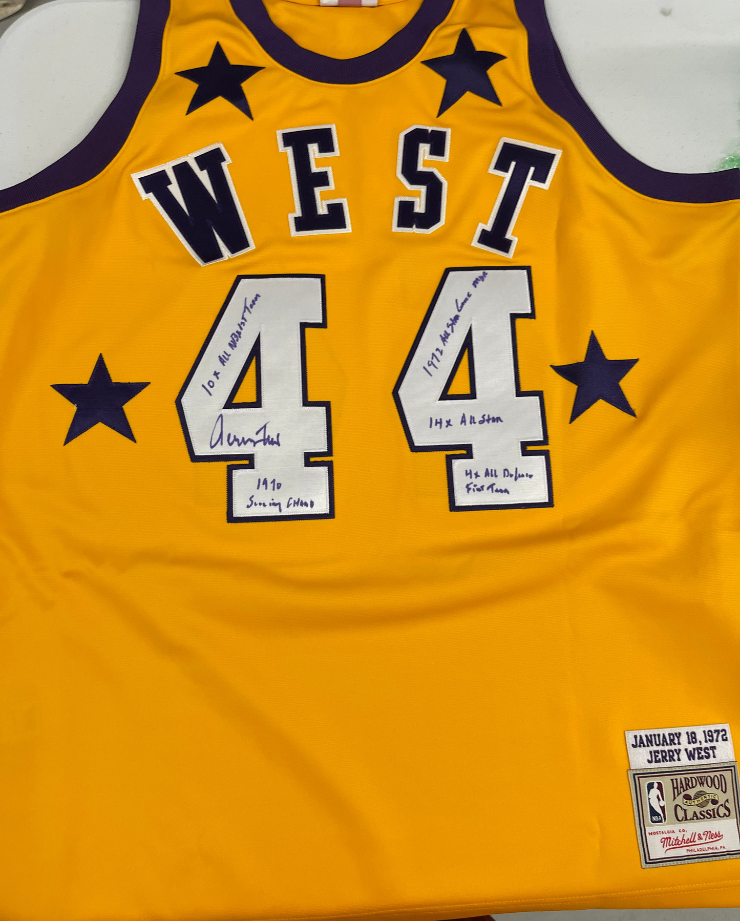 Jerry West Signed and Inscribed Authentic Mitchell and Ness All Star Jersey