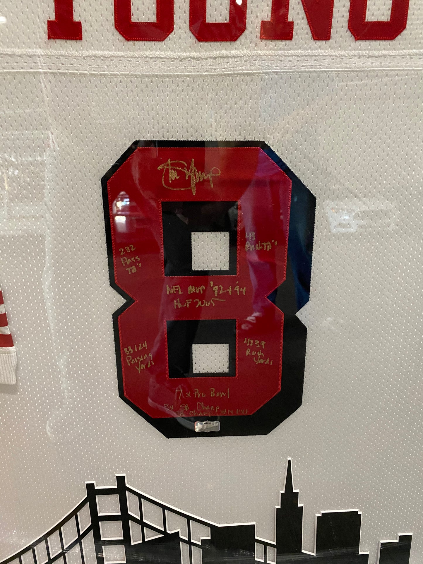 Steve Young Signed, Inscribed and Framed Jersey with 9 Inscriptions