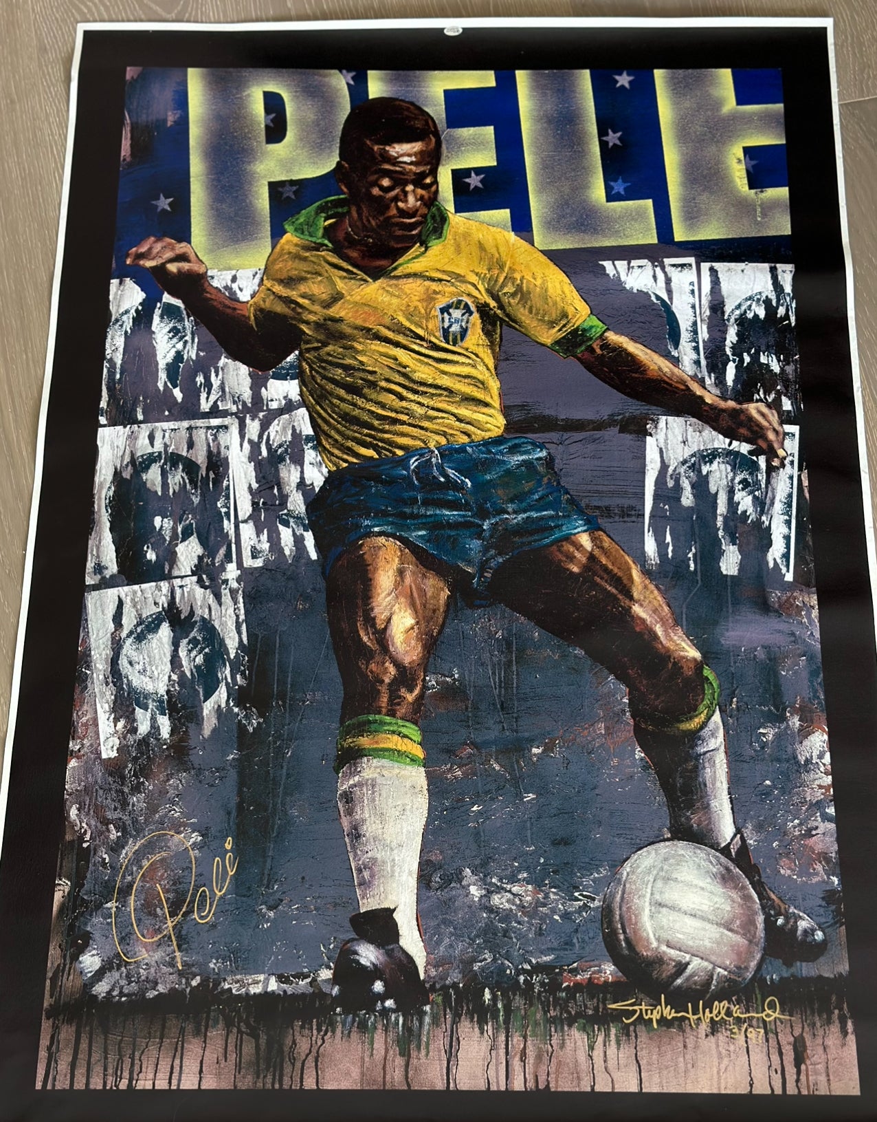 Pelé Dual-Signed Canvas by Stephen Holland (Limited Edition Giclée on Canvas)