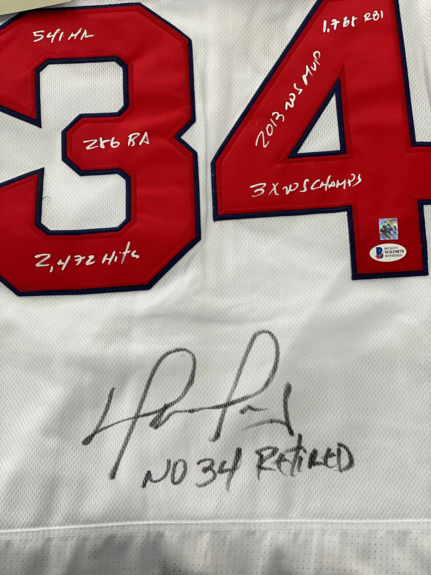 David Ortiz Signed and Inscribed Red Sox Majestic Flex Base Jersey