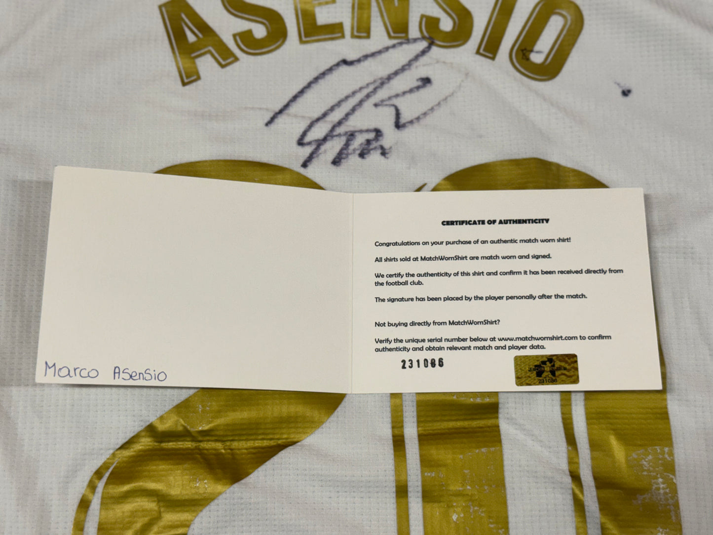 Marco Asensio Match-Worn & Signed Real Madrid Jersey – 2019/20 Season (MatchWornShirt Certified)