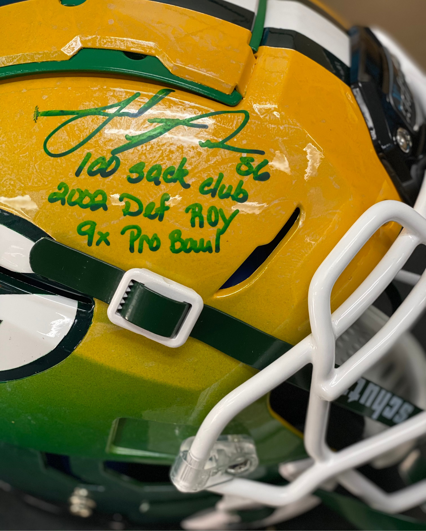 Julius Peppers Signed and Inscribed Hand Painted Packers Helmet