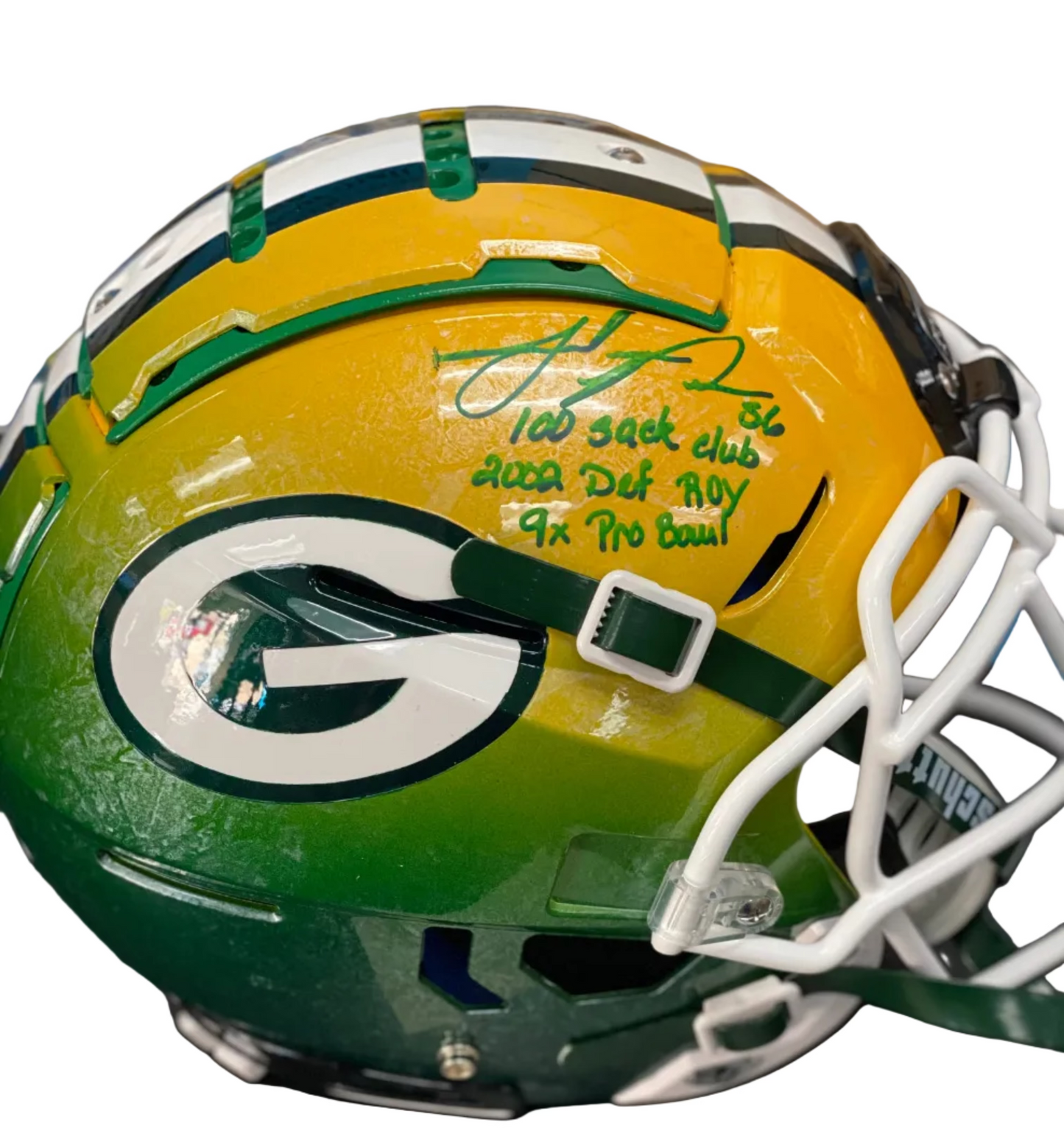 Julius Peppers Signed and Inscribed Hand Painted Packers Helmet