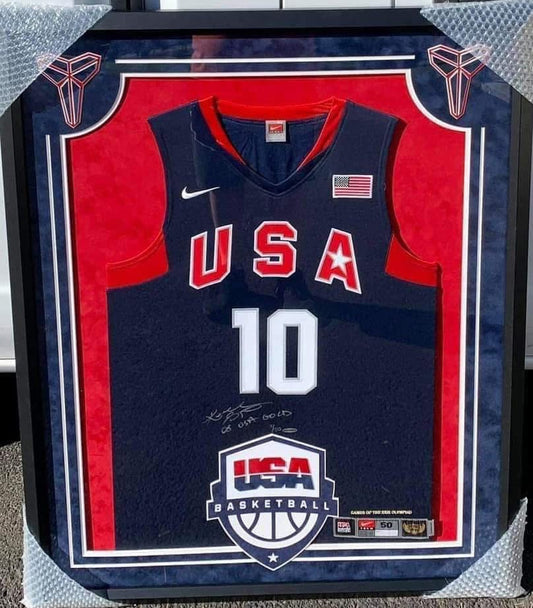 Kobe Bryant signed Blue LE Team USA jersey with “08 USA Gold” Inscription