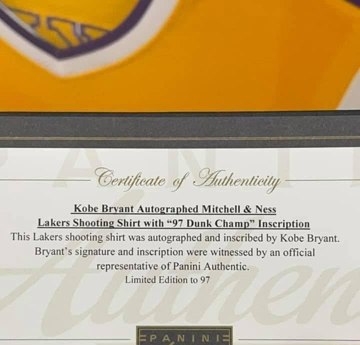 Limited Edition Lakers Signed Shooting Shirt from ‘97 All Star Game with “‘97 Dunk Champion” Inscription