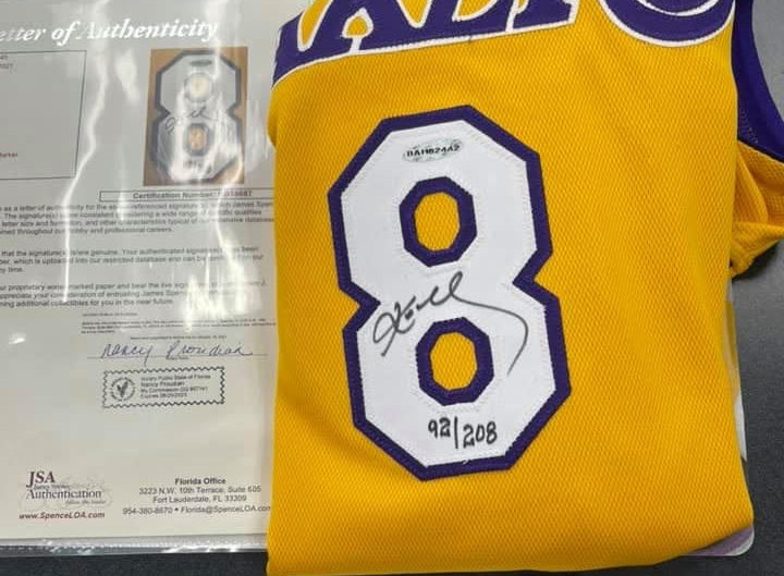 KOBE BRYANT SIGNED AUTHENTIC LAKERS GOLD JERSEY