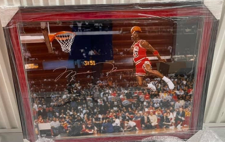 Michael Jordan Signed  and Framed “1988 Slam Dunk” 30x40