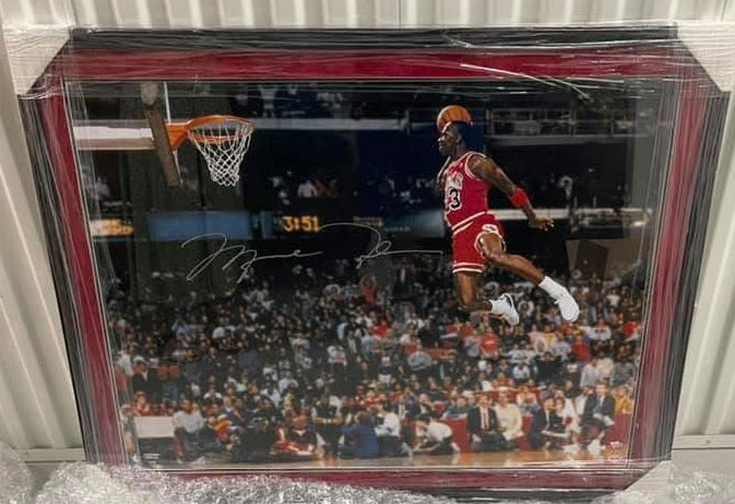 Michael Jordan Signed  and Framed “1988 Slam Dunk” 30x40
