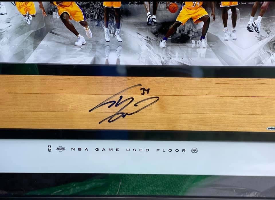 Shaquille O’Neal Autographed NBA Game Used Floor “Big Aristotle” Collage 36 x 24