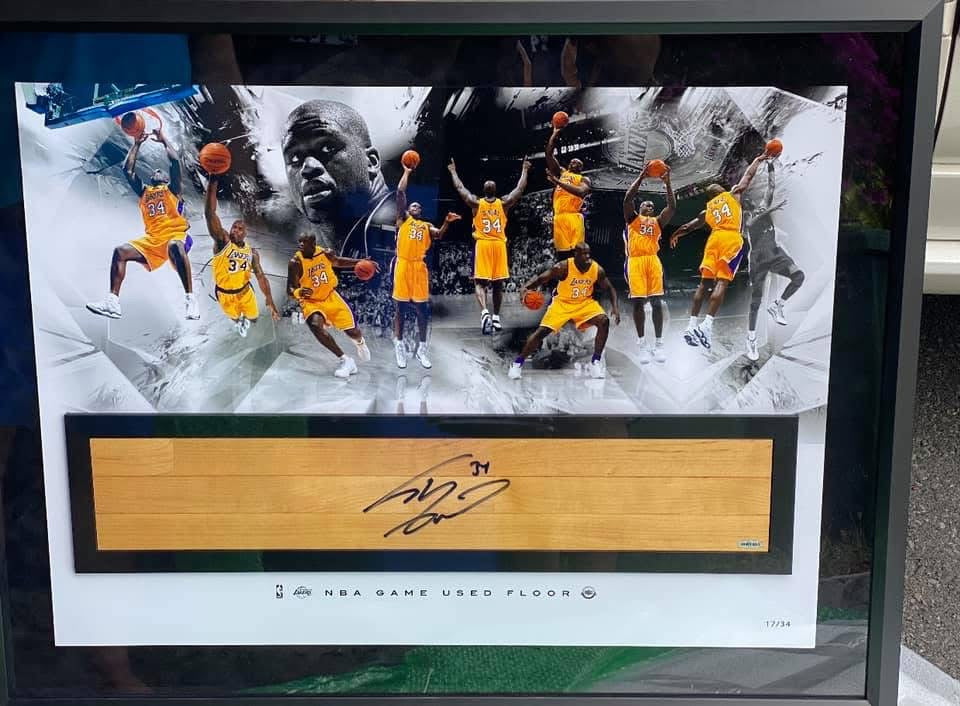 Shaquille O’Neal Autographed NBA Game Used Floor “Big Aristotle” Collage 36 x 24
