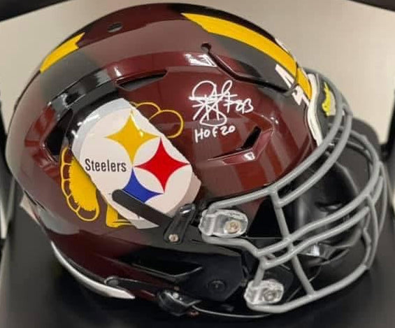 Troy Polamalu and JuJu Smith-Schuster Signed/Inscribed Hand Painted Helmet