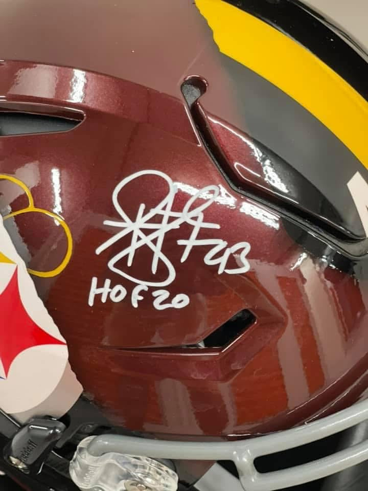 Troy Polamalu and JuJu Smith-Schuster Signed/Inscribed Hand Painted Helmet