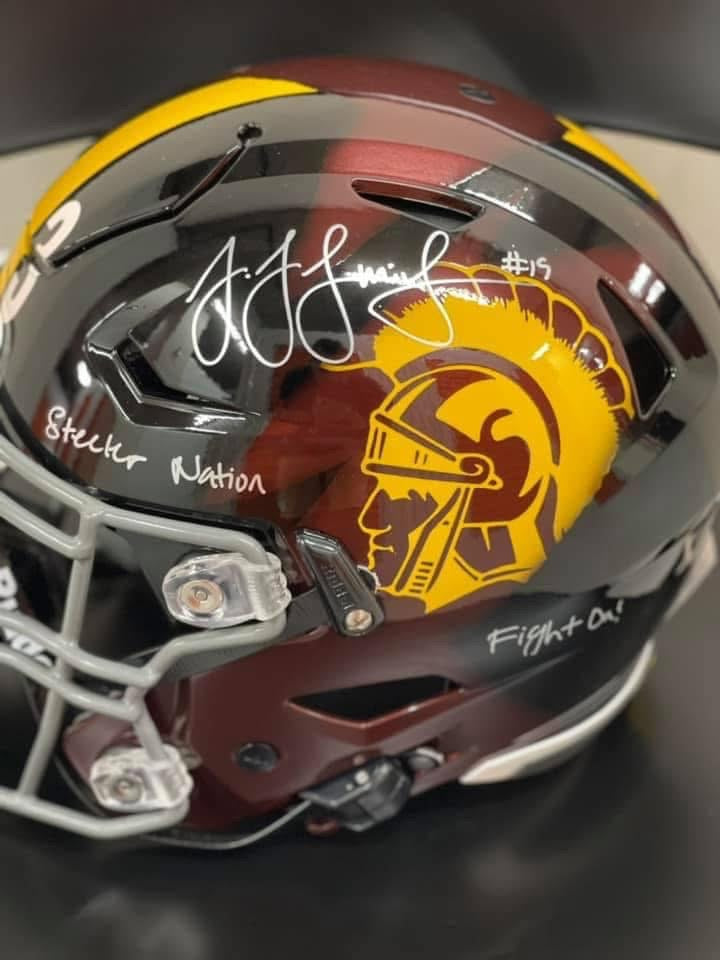 Troy Polamalu and JuJu Smith-Schuster Signed/Inscribed Hand Painted Helmet