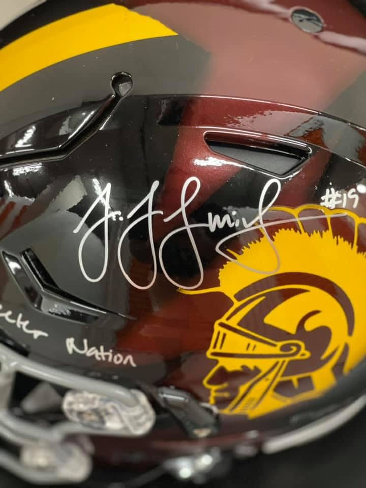 Troy Polamalu and JuJu Smith-Schuster Signed/Inscribed Hand Painted Helmet