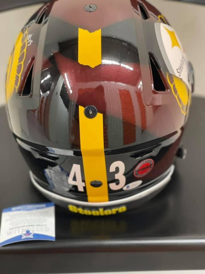 Troy Polamalu and JuJu Smith-Schuster Signed/Inscribed Hand Painted Helmet