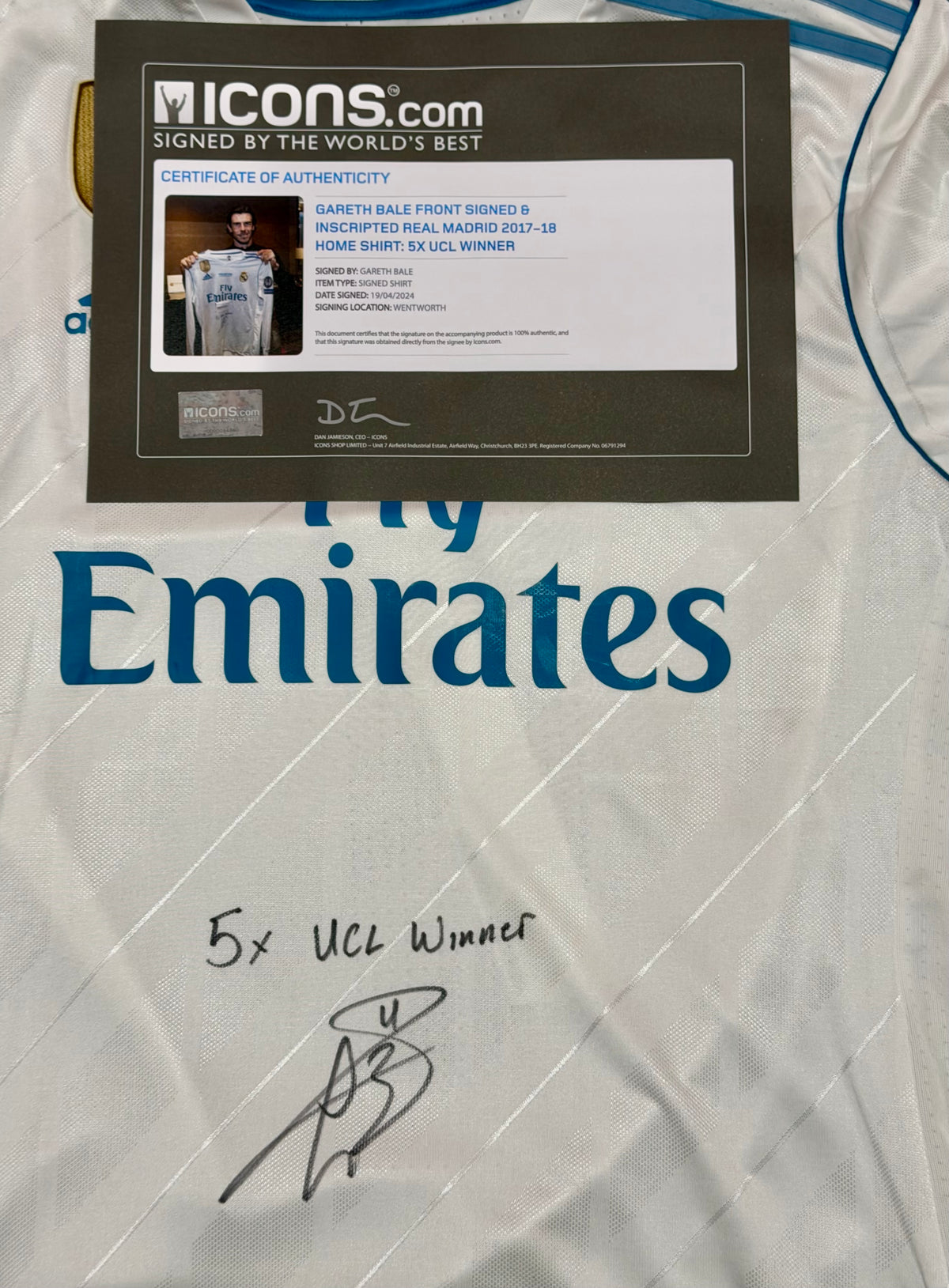 Real Madrid 2017/18 Champions League Final Player Issue Kit Signed by Gareth Bale