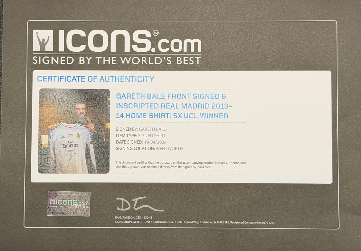 Gareth Bale Signed 2013/14 Champions League Final Player Issue Kit with Inscription